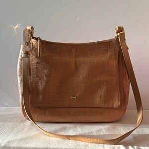 H by Halston Light Brown Tan Crocodile-Embossed Genuine Leather Shoulder Bag